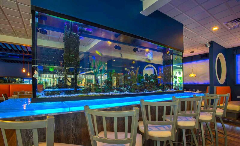 Bar seating area with fish tank